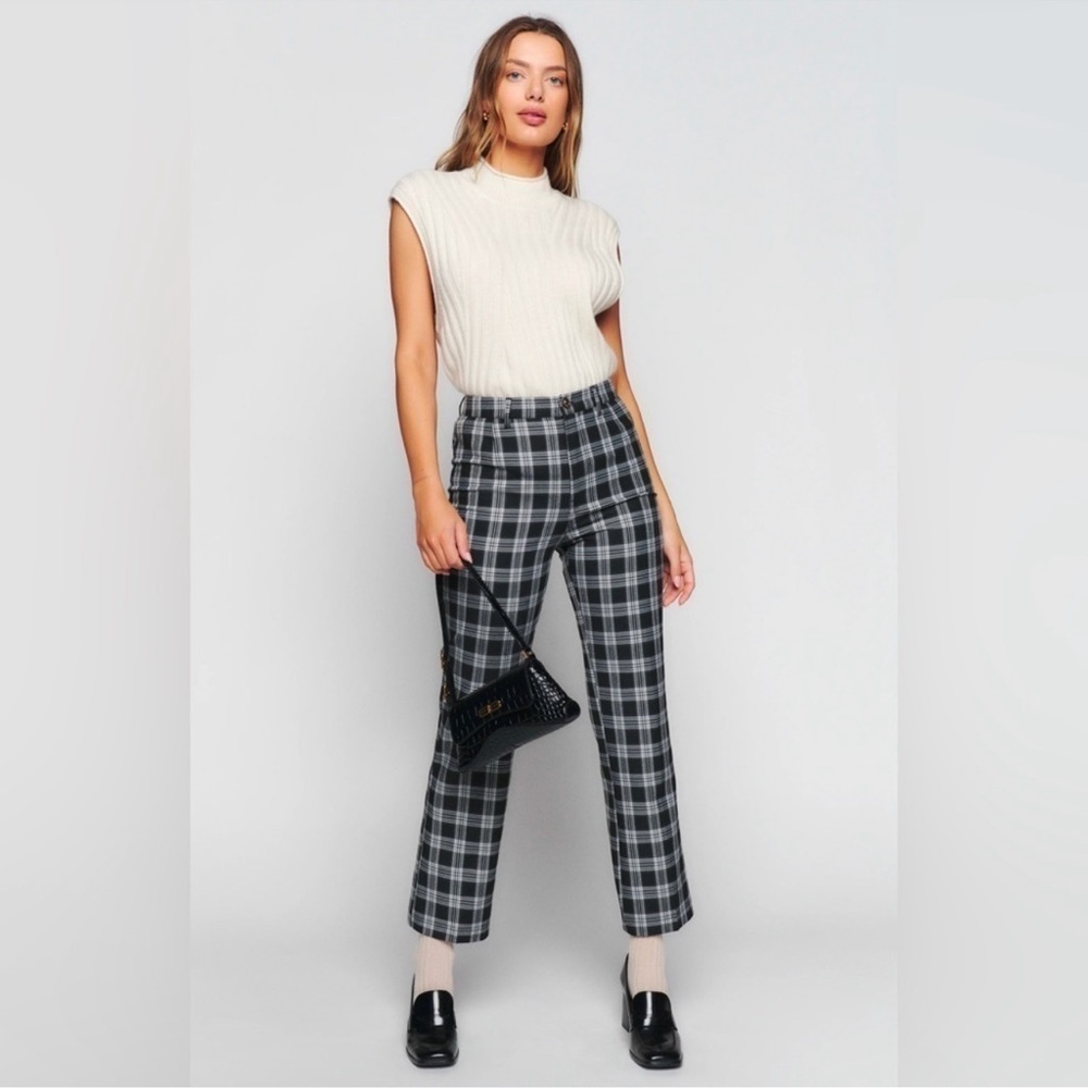 Reformation Franklin Plaid Pants Black White 2P